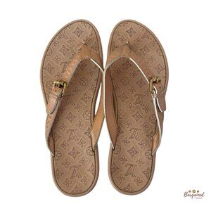 Auth Louis Vuitton Pink/Beige Monogram Embossed Rubber Flip Flop Sandals 40/10